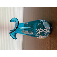 100th Anniversary FENTON Turquoise SEA LIFE Seahorse LTD ED #1405 Vase 7.25" HTF