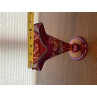 STUNNING FENTON Amberina Iridescent Floral Trumpet Stretch Vase SIGNED 7.75"