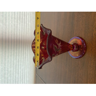 STUNNING FENTON Amberina Iridescent Floral Trumpet Stretch Vase SIGNED 7.75"
