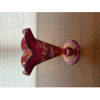 STUNNING FENTON Amberina Iridescent Floral Trumpet Stretch Vase SIGNED 7.75"
