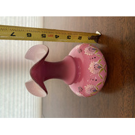BEAUTIFUL VTG Pink & White Floral PAINTED ALHAMBRA WILD ROSE Glass Vase 6"H