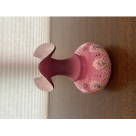 BEAUTIFUL VTG Pink & White Floral PAINTED ALHAMBRA WILD ROSE Glass Vase 6"H