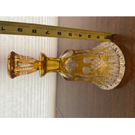 RARE VTG Honey Amber Cut To Clear Grape Etched Decanter W/STOPPER 9.5"H