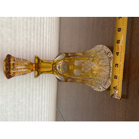 RARE VTG Honey Amber Cut To Clear Grape Etched Decanter W/STOPPER 9.5"H
