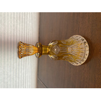 RARE VTG Honey Amber Cut To Clear Grape Etched Decanter W/STOPPER 9.5"H