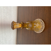 RARE VTG Honey Amber Cut To Clear Grape Etched Decanter W/STOPPER 9.5"H