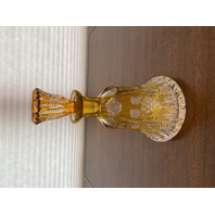 RARE VTG Honey Amber Cut To Clear Grape Etched Decanter W/STOPPER 9.5"H