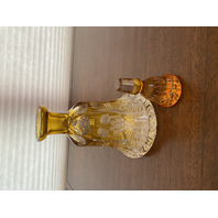 RARE VTG Honey Amber Cut To Clear Grape Etched Decanter W/STOPPER 9.5"H