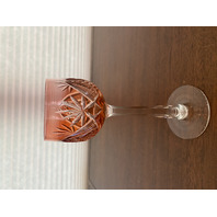 BEAUTIFUL VTG Cranberry Cut To Clear Fan & Criss Cross Pattern Wine Glass 7.75"H