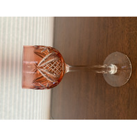 BEAUTIFUL VTG Cranberry Cut To Clear Fan & Criss Cross Pattern Wine Glass 7.75"H