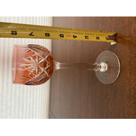 BEAUTIFUL VTG Cranberry Cut To Clear Fan & Criss Cross Pattern Wine Glass 7.75"H