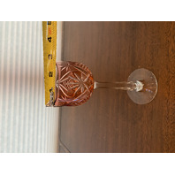 BEAUTIFUL VTG Cranberry Cut To Clear Fan & Criss Cross Pattern Wine Glass 7.75"H