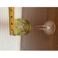 BEAUTIFUL VTG Yellow/Topaz Cut To Clear UNIQUE Pattern Wine Glass 7.5"H