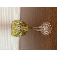 BEAUTIFUL VTG Yellow/Topaz Cut To Clear UNIQUE Pattern Wine Glass 7.5"H