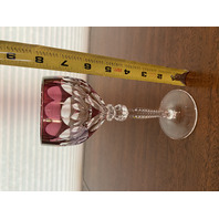 BEAUTIFUL VTG ANNA HUTTE Cranberry Cut To Clear ANN5 Crystal Water Goblet 7.75"H