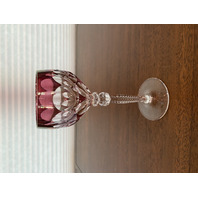 BEAUTIFUL VTG ANNA HUTTE Cranberry Cut To Clear ANN5 Crystal Water Goblet 7.75"H