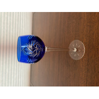 STUNNING VTG Cobalt Blue Cut To Clear PINWHEEL Smooth Stem Wine Glass 8"H