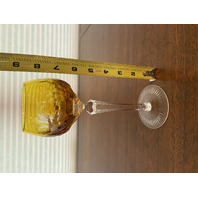 STUNNING VTG Amber Cut To Clear GRAPE & LEAF Etched Crystal Hock Wine Glass 8.5"