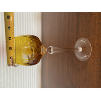 STUNNING VTG Amber Cut To Clear GRAPE & LEAF Etched Crystal Hock Wine Glass 8.5"