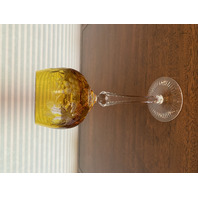 STUNNING VTG Amber Cut To Clear GRAPE & LEAF Etched Crystal Hock Wine Glass 8.5"