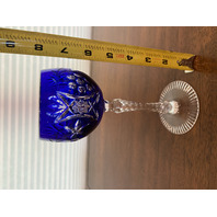 BEAUTIFUL VTG ANNAHUTTE Cobalt Blue Cut To Clear Grapes Crystal Wine Glass 7.75"