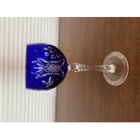 BEAUTIFUL VTG ANNAHUTTE Cobalt Blue Cut To Clear Grapes Crystal Wine Glass 7.75"