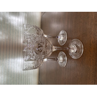 STUNNING SET(3) POLO PLAYER ON HORSEBACK/Floral Etched Crystal Water Goblets 8"H