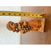 VTG OTCO Little LARGE Girl W/Grapes Wood Carved Figurine 8.5"H MADE IN ITALY