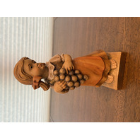 VTG OTCO Little LARGE Girl W/Grapes Wood Carved Figurine 8.5"H MADE IN ITALY