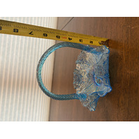 STUNNING VTG FENTON Celeste Blue Iridescent PEACOCK DAHLIA Glass Basket 6.25"H