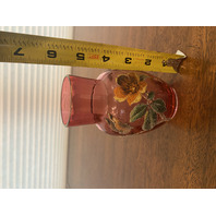 STUNNING VTG Cranberry FLORAL & BUTTERFLY PATTERN Art Glass Vase 5.25"H SIGNED