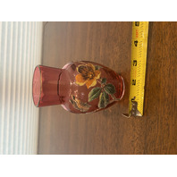 STUNNING VTG Cranberry FLORAL & BUTTERFLY PATTERN Art Glass Vase 5.25"H SIGNED