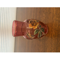 STUNNING VTG Cranberry FLORAL & BUTTERFLY PATTERN Art Glass Vase 5.25"H SIGNED
