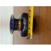 STUNNING VTG Cobalt Blue Dark Iridescent Art Glass Vase 4.75"H