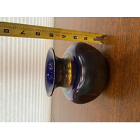 STUNNING VTG Cobalt Blue Dark Iridescent Art Glass Vase 4.75"H