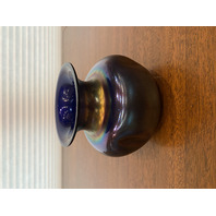 STUNNING VTG Cobalt Blue Dark Iridescent Art Glass Vase 4.75"H