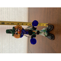 BEAUTIFUL MURANO Multicolored Glass Clown W/Green Cymbals Figurine 11.25"H ITALY