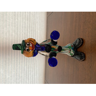 BEAUTIFUL MURANO Multicolored Glass Clown W/Green Cymbals Figurine 11.25"H ITALY