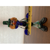BEAUTIFUL MURANO Multicolored Glass Clown W/Green Cymbals Figurine 11.25"H ITALY