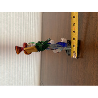BEAUTIFUL MURANO Multicolored Glass Clown W/Green Bowtie Figurine W/LABEL 8.5"H