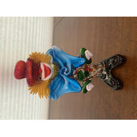 BEAUTIFUL MURANO Multicolored Glass Clown W/Blue Bowtie Figurine W/LABEL 8.5"H