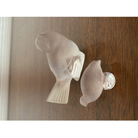 SET Of 2 LALIQUE Frosted Crystal Bird Figurines SIGNED, FRANCE (DAMAGED)