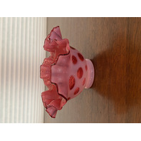 STUNNING VTG FENTON Cranberry Opalescent COIN DOT Art Glass Bowl 6.5"W