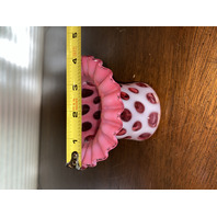 STUNNING VTG FENTON Cranberry Opalescent COIN DOT Glass Top Hat Vase 3.25"H