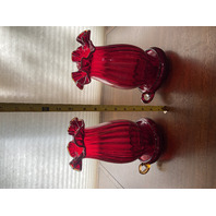 BEAUTIFUL PAIR Of VTG FENTON Amberina Hurricane Candle Lamps W/Bases 9.5"H