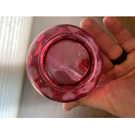STUNNING VTG FENTON Cranberry Opalescent HEART OPTIC Swirl Handle Basket 6.25"H