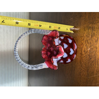 STUNNING VTG FENTON Cranberry Opalescent HEART OPTIC Swirl Handle Basket 6.25"H