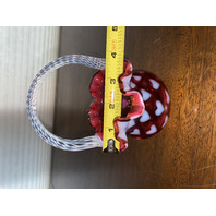STUNNING VTG FENTON Cranberry Opalescent HEART OPTIC Swirl Handle Basket 6.25"H