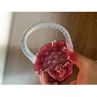 STUNNING VTG FENTON Cranberry Opalescent HEART OPTIC Swirl Handle Basket 6.25"H