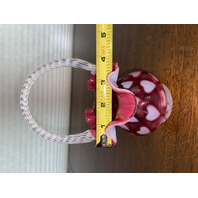 STUNNING VTG FENTON Cranberry Opalescent HEART OPTIC Swirl Handle Basket 7.25"H
